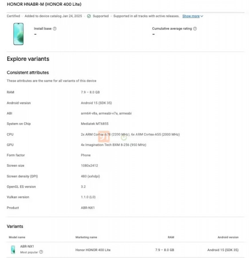 Display di Honor 400 Lite Display di Honor 400 Lite