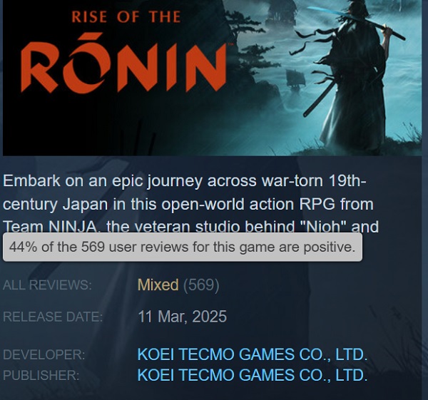 Schermata del gioco d'azione Rise of the Ronin