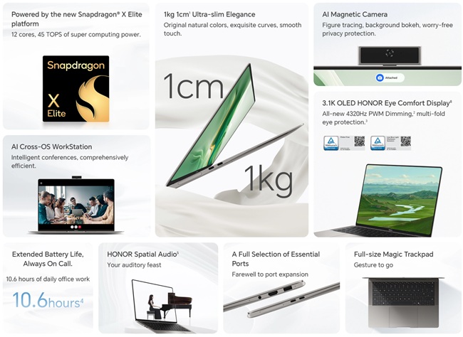 HONOR MagicBook Art 14 Snapdragon Specifiche tecniche Caratteristiche e vantaggi principali di HONOR MagicBook Art 14 Snapdragon
