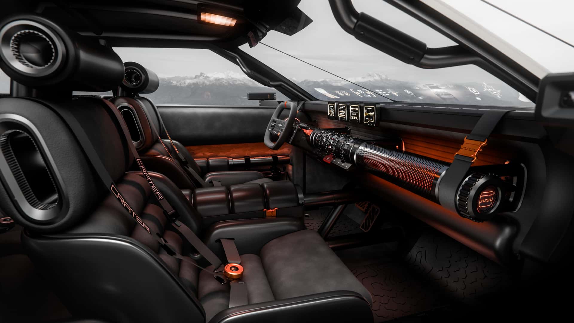 Schermi rimovibili e dettagli interni del Crater