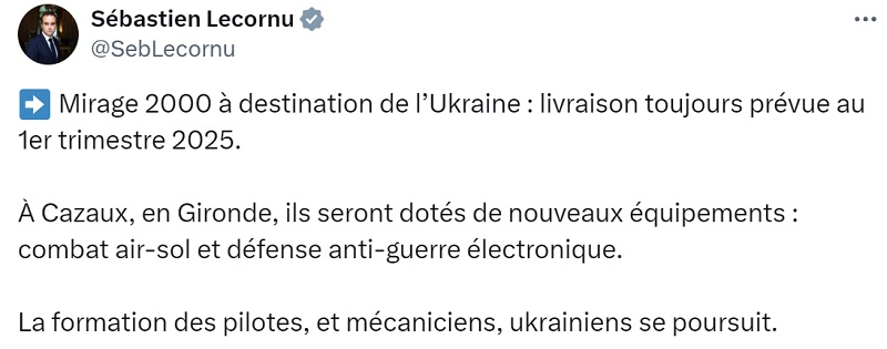 L'Ucraina riceverà i caccia Mirage 2000 all'inizio del 2025: Il ministro della Difesa francese indica le date approssimative di consegna dei velivoli-2 L'Ucraina riceverà i caccia Mirage 2000 all'inizio del 2025: Il ministro della Difesa francese indica le date approssimative di consegna dei velivoli-2