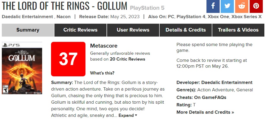 È un flop: 37 punti sugli aggregatori rendono Il Signore degli Anelli: Gollum uno dei peggiori giochi degli ultimi anni-2 È un flop: 37 punti sugli aggregatori rendono Il Signore degli Anelli: Gollum uno dei peggiori giochi degli ultimi anni-2