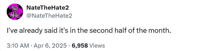 Uno screenshot del post di Nate the Hate su X Uno screenshot del post di Nate the Hate su X