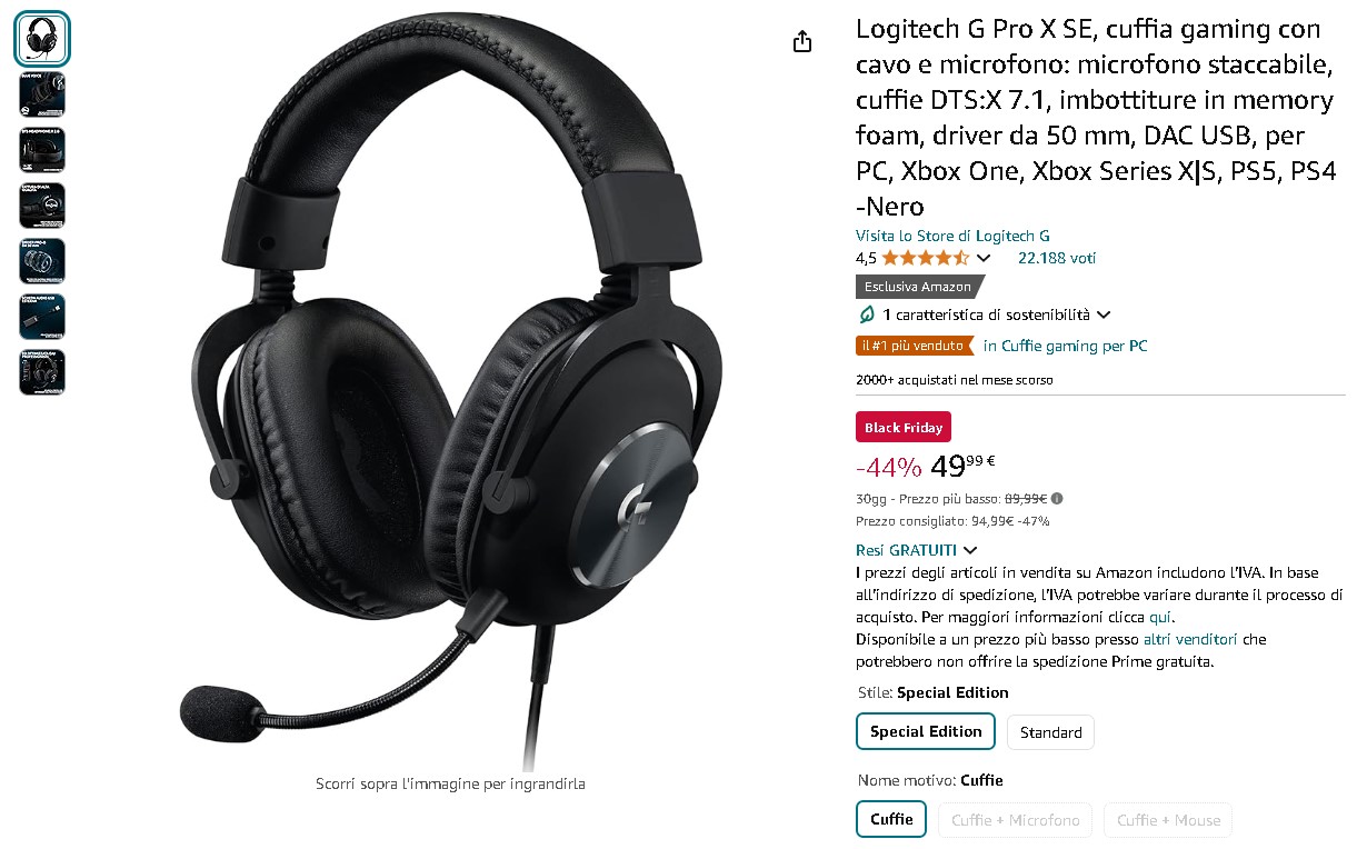 Cuffie Logitech G Pro X SE Logitech G Pro X SE cuffie gaming professionali
