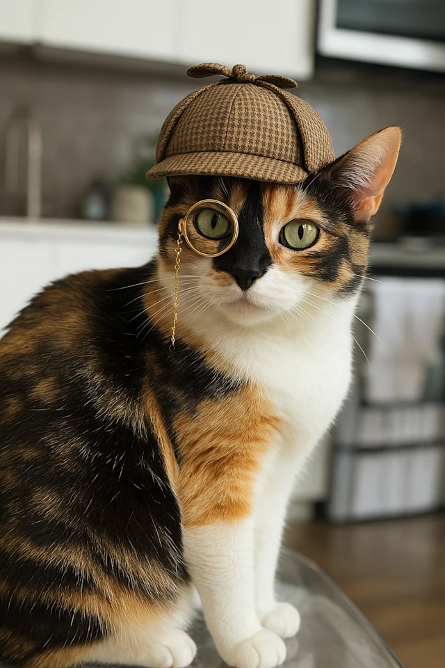Un gatto con un cappello da detective Un gatto con un cappello da detective