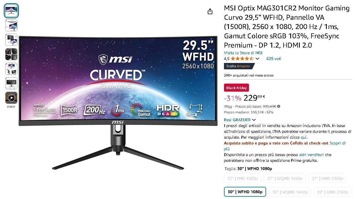 MSI Optix MAG301CR2 Monitor gaming MSI Optix MAG301CR2