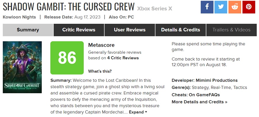 "L'apice del gioco tattico in tempo reale!": la critica è entusiasta di Shadow Gambit: The Cursed Crew e raccomandano vivamente di provare il gioco.-2 "L'apice del gioco tattico in tempo reale!": la critica è entusiasta di Shadow Gambit: The Cursed Crew e raccomandano vivamente di provare il gioco.-2