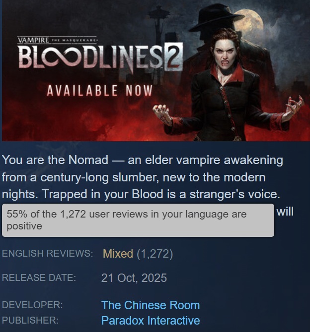 Copertina del gioco Vampire: The Masquerade — Bloodlines 2