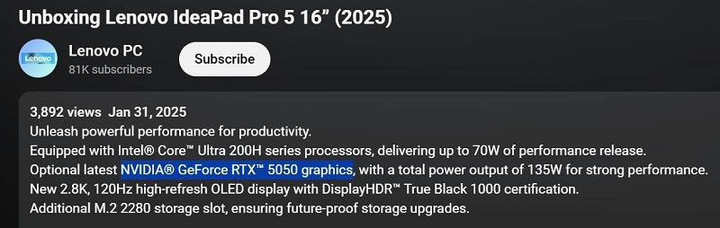 Notebook IdeaPad Pro 5 con RTX 5050 Notebook IdeaPad Pro 5 con RTX 5050