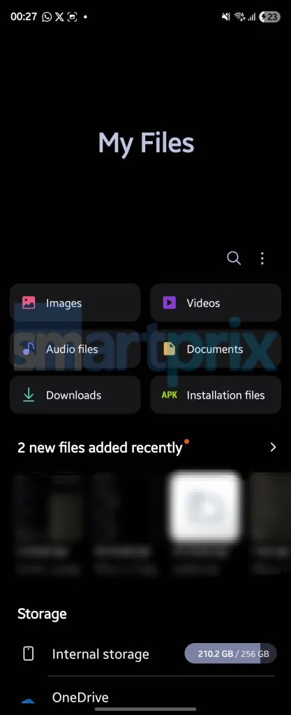 Interfaccia del gestore file di One UI 8