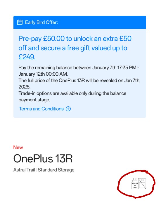 Il sito web di OnePlus UK conferma che il OnePlus 13R non verrà fornito con un caricabatterie