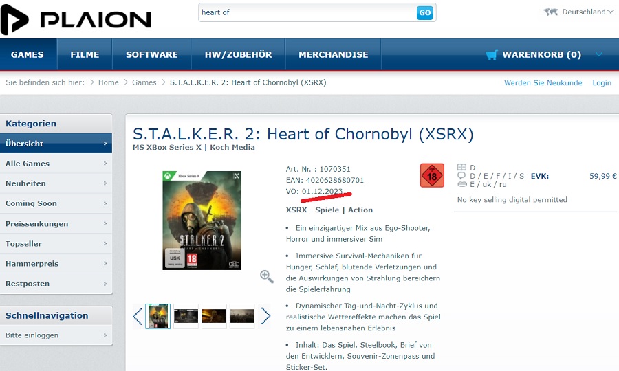 L'uscita di S.T.A.L.K.E.R. 2: Heart of Chornobyl potrebbe avvenire il 1° dicembre: uno dei negozi online sulla pagina dello sparatutto ha notato questa data-2 L'uscita di S.T.A.L.K.E.R. 2: Heart of Chornobyl potrebbe avvenire il 1° dicembre: uno dei negozi online sulla pagina dello sparatutto ha notato questa data-2