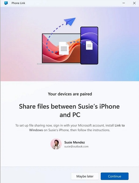 Schermata delle impostazioni di Phone Link