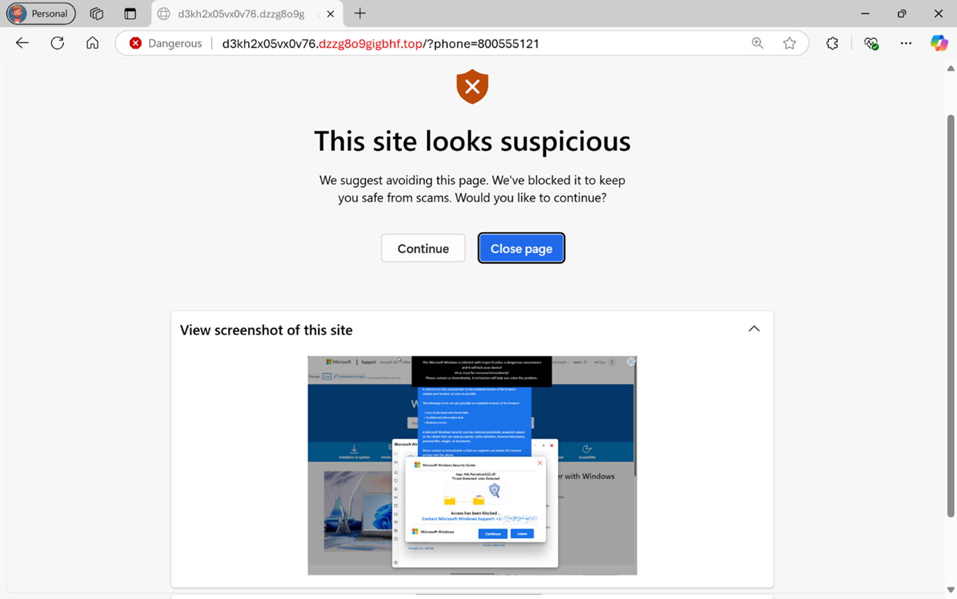 Finestra di blocco Scareware con elemento bloccato