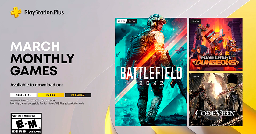 Battlefield 2042, Minecraft Dungeons e Code Vein: i giochi che gli abbonati a PlayStation Plus riceveranno a marzo