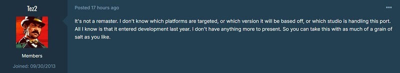 Screenshot del post di Tez2 su gtaforums