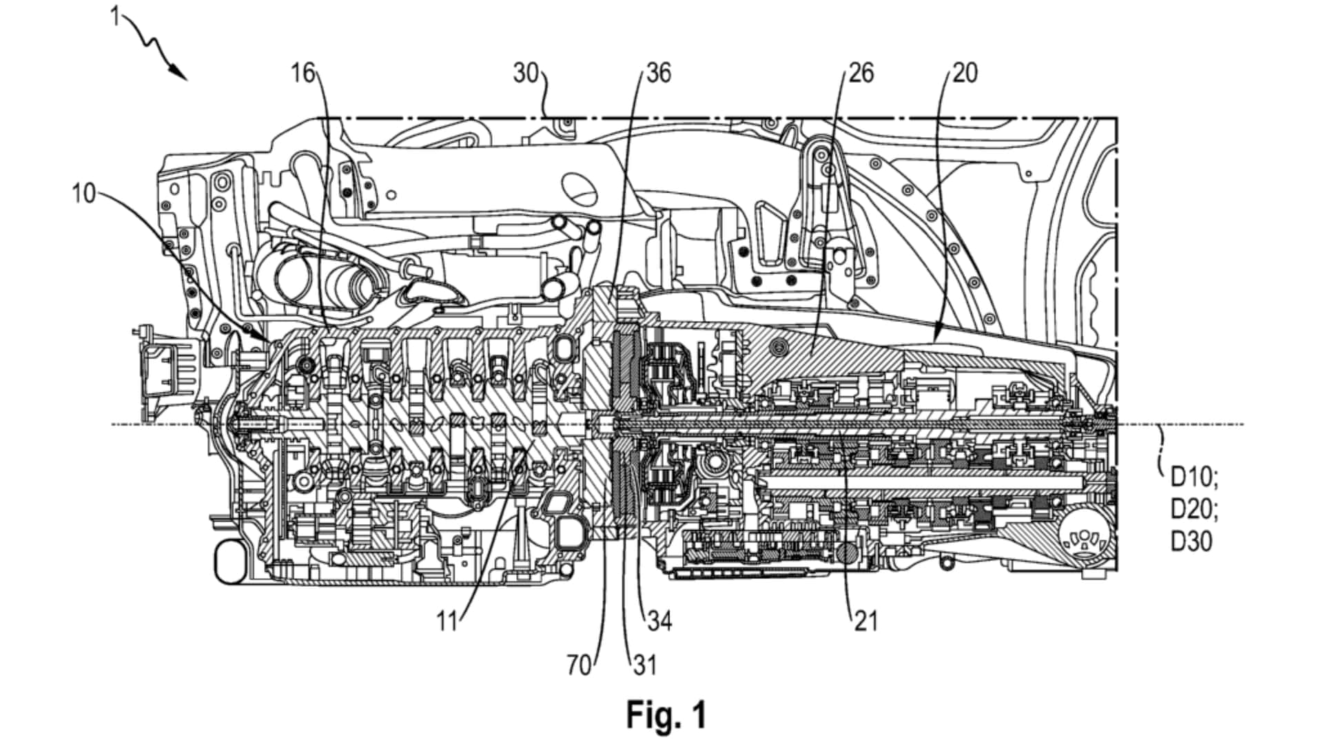 Illustrazione del layout del sistema ibrido in un'auto Porsche.