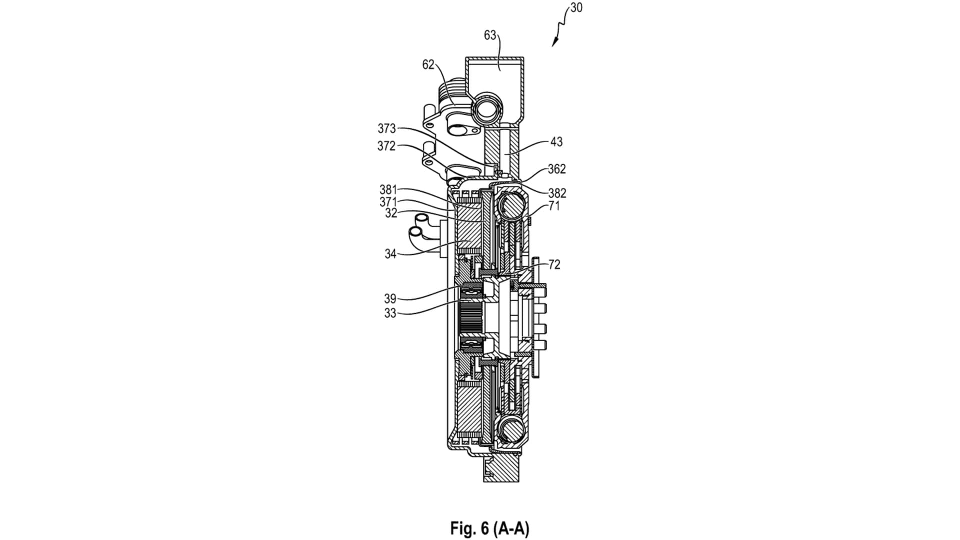 Immagine schematica del sistema ibrido di Porsche con un motore elettrico a flusso assiale.