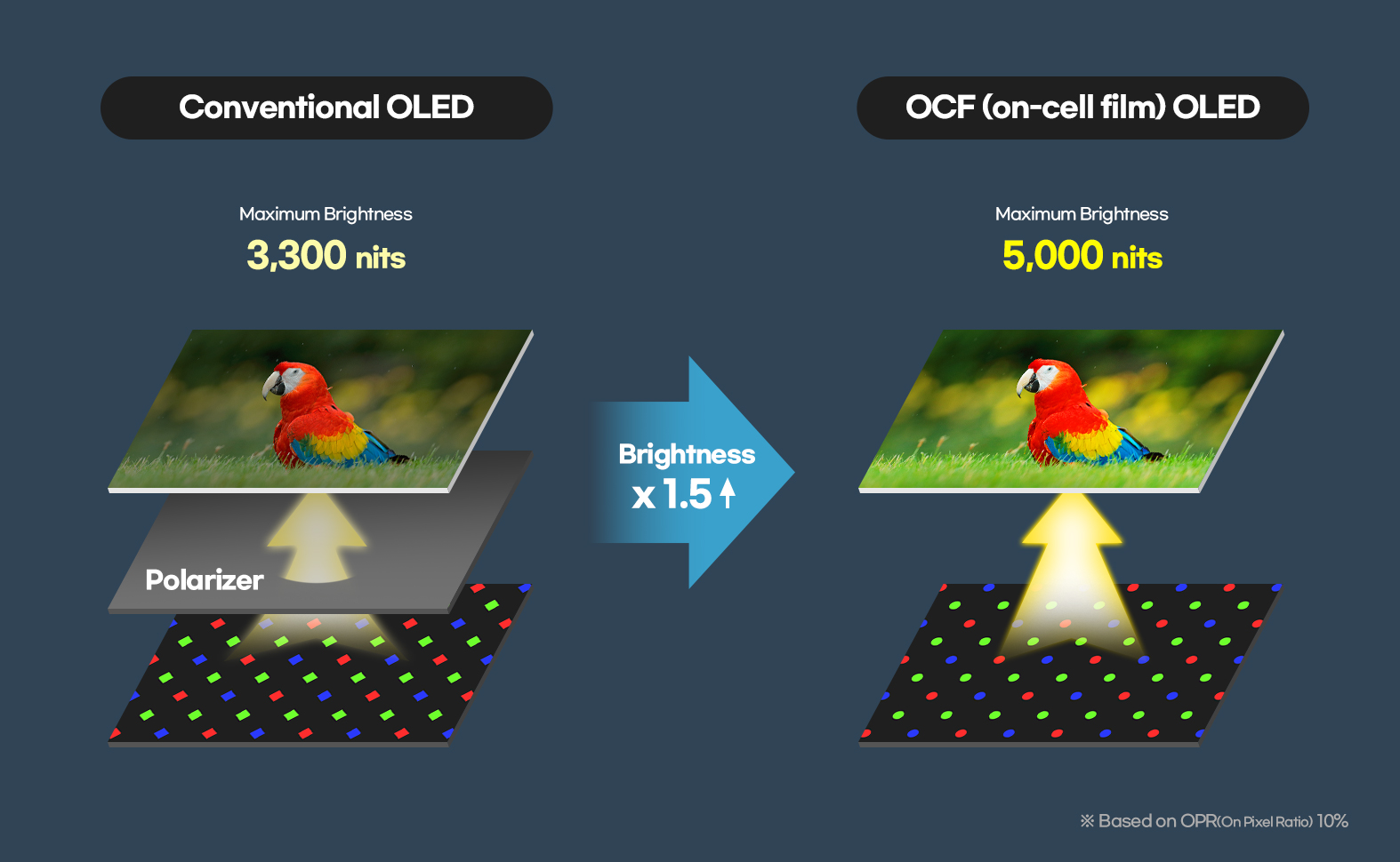 Schema della struttura della tecnologia OCF di Samsung Display