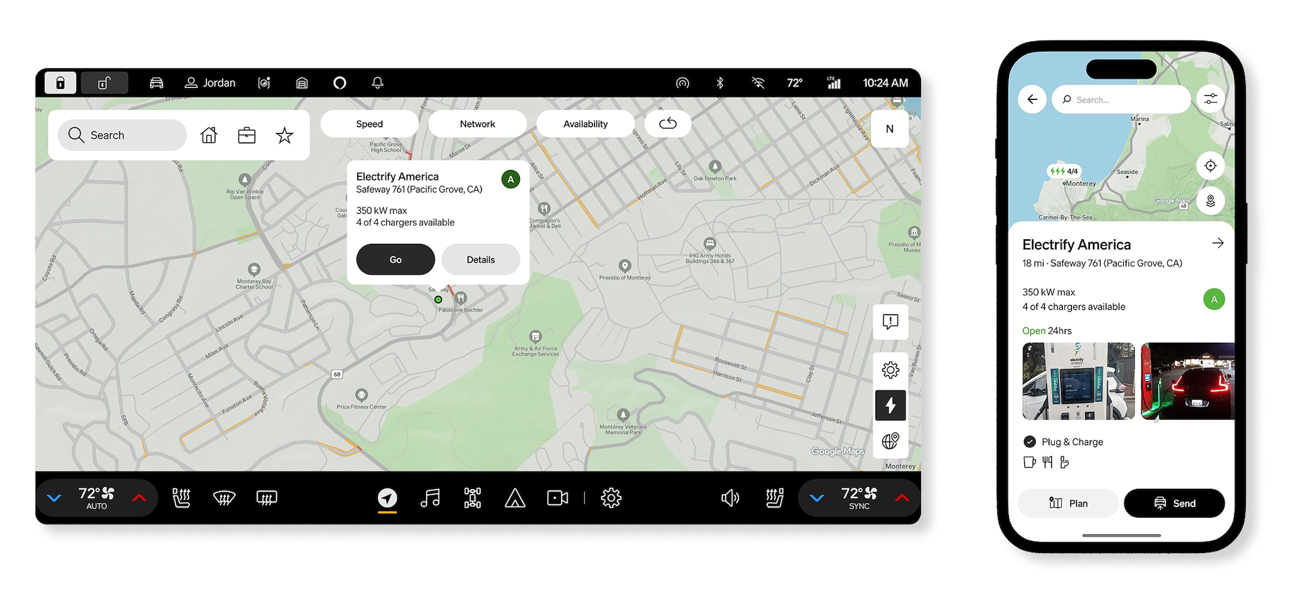 Displaying charging stations on the map through the Rivian app