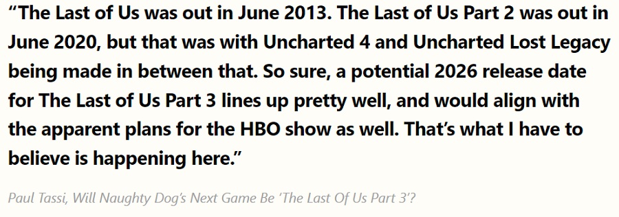 Media: The Last of Us Part III è già in sviluppo "con un occhio alla PlayStation 6" e uscirà nel 2026-3 Media: The Last of Us Part III è già in sviluppo "con un occhio alla PlayStation 6" e uscirà nel 2026-3