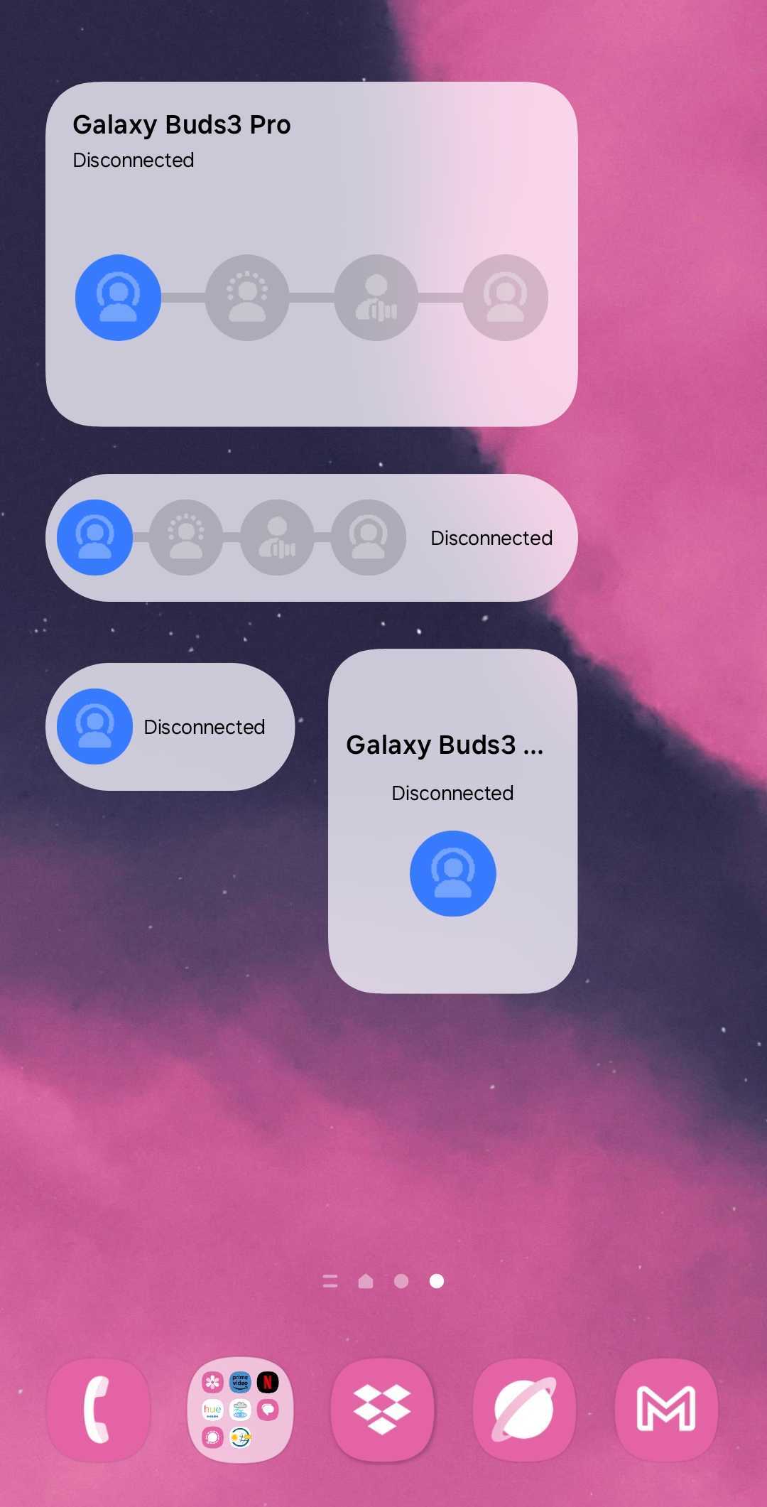Widget Galaxy Buds 3 Pro con sfondo trasparente in One UI 7.0