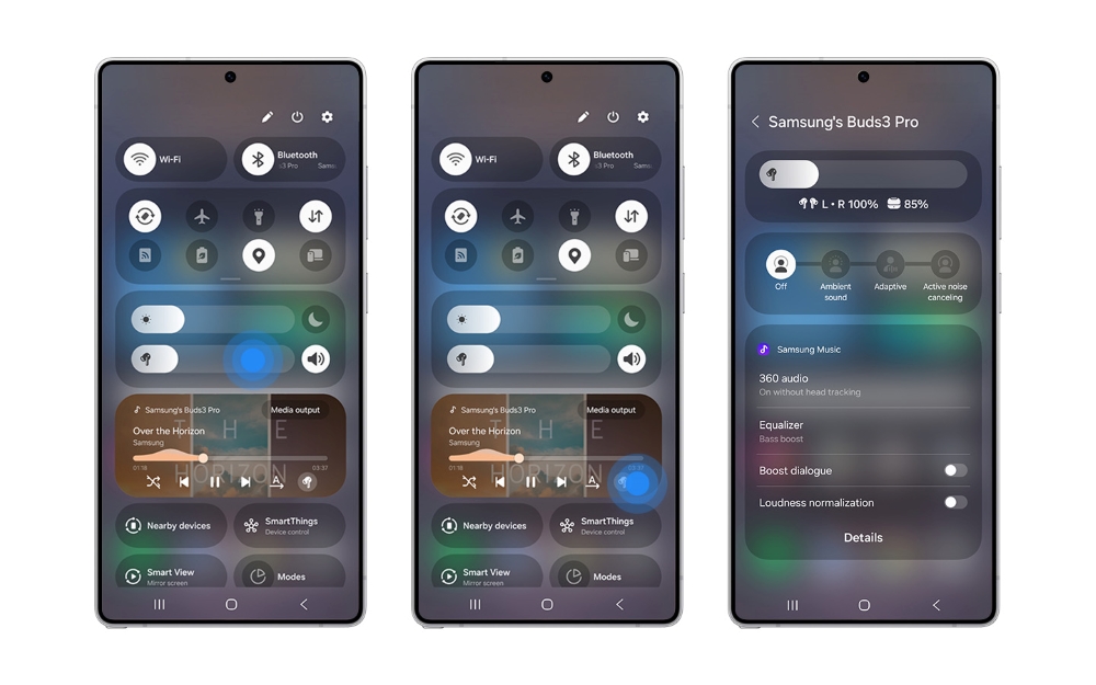 Opzioni per avviare il nuovo pannello di controllo delle cuffie in One UI 7.0