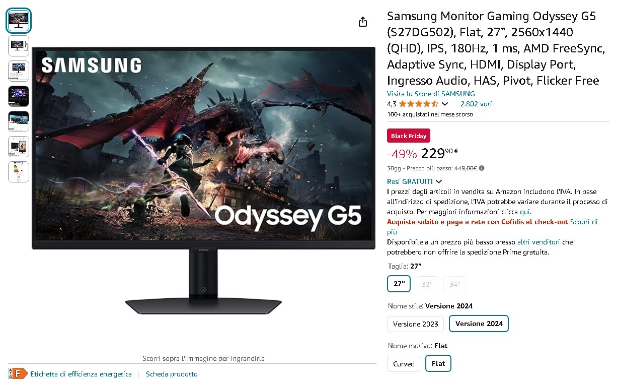 Monitor Gaming Samsung Odyssey G5 da 27 pollici Monitor Gaming Samsung Odyssey G5 da 27 pollici