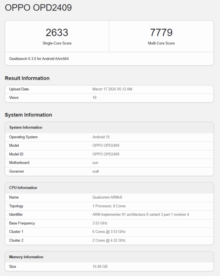 Specifiche di OnePlus Pad 2 Pro su Geekbench