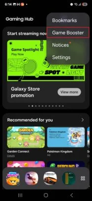 Schermata dell'hub di gioco con il Galaxy S25 Schermata dell'hub di gioco con il Galaxy S25
