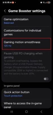 Schermata di Game Booster con Galaxy S25 Schermata di Game Booster con Galaxy S25