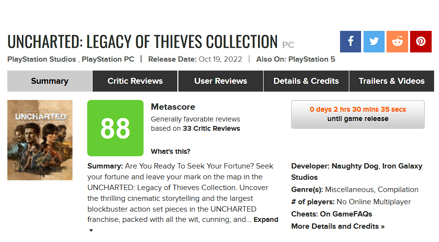 I giornalisti hanno pubblicato le recensioni della versione PC di Uncharted: Legacy of Thieves Collection. Tutti elogiano l'ottimizzazione del gioco e constatano il successo del porting.-2 I giornalisti hanno pubblicato le recensioni della versione PC di Uncharted: Legacy of Thieves Collection. Tutti elogiano l'ottimizzazione del gioco e constatano il successo del porting.-2