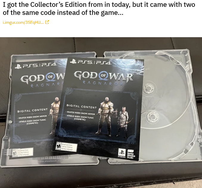 Il gioco non era incluso nell'accordo: Sony ha dimenticato di inserire il codice di attivazione di God of War Ragnarok nell'edizione da collezione-2 Il gioco non era incluso nell'accordo: Sony ha dimenticato di inserire il codice di attivazione di God of War Ragnarok nell'edizione da collezione-2