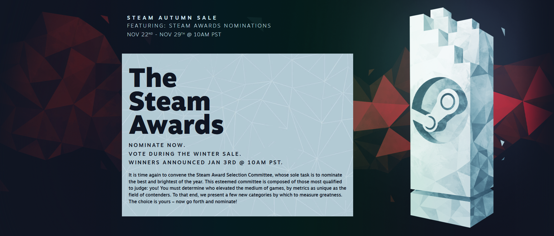 Steam continua i saldi autunnali fino al 29 novembre, così come le votazioni per gli Steam Awards, che hanno 11 nomination.-2