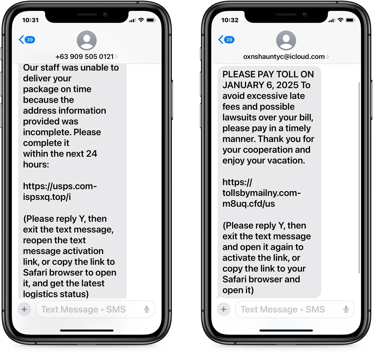 Un esempio di attacco di phishing in iMessage