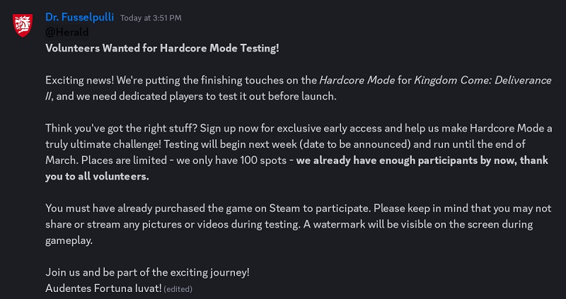 Indirizzo di Warhorse Studios in Discord Indirizzo di Warhorse Studios in Discord