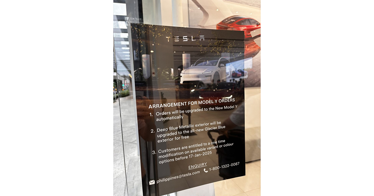 Annuncio dell'aggiornamento degli ordini di Tesla Model Y nelle Filippine