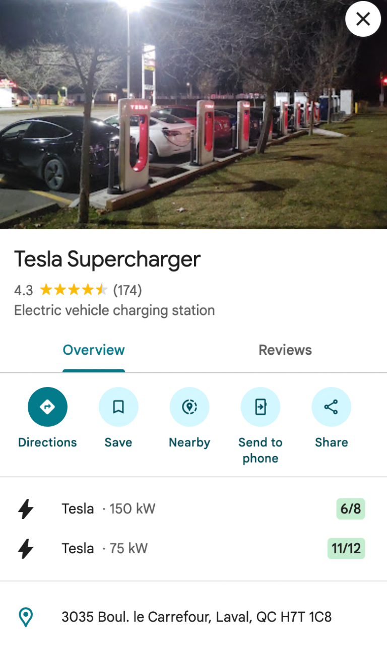 Visualizzazione dello stato della stazione Supercharger su Google Maps