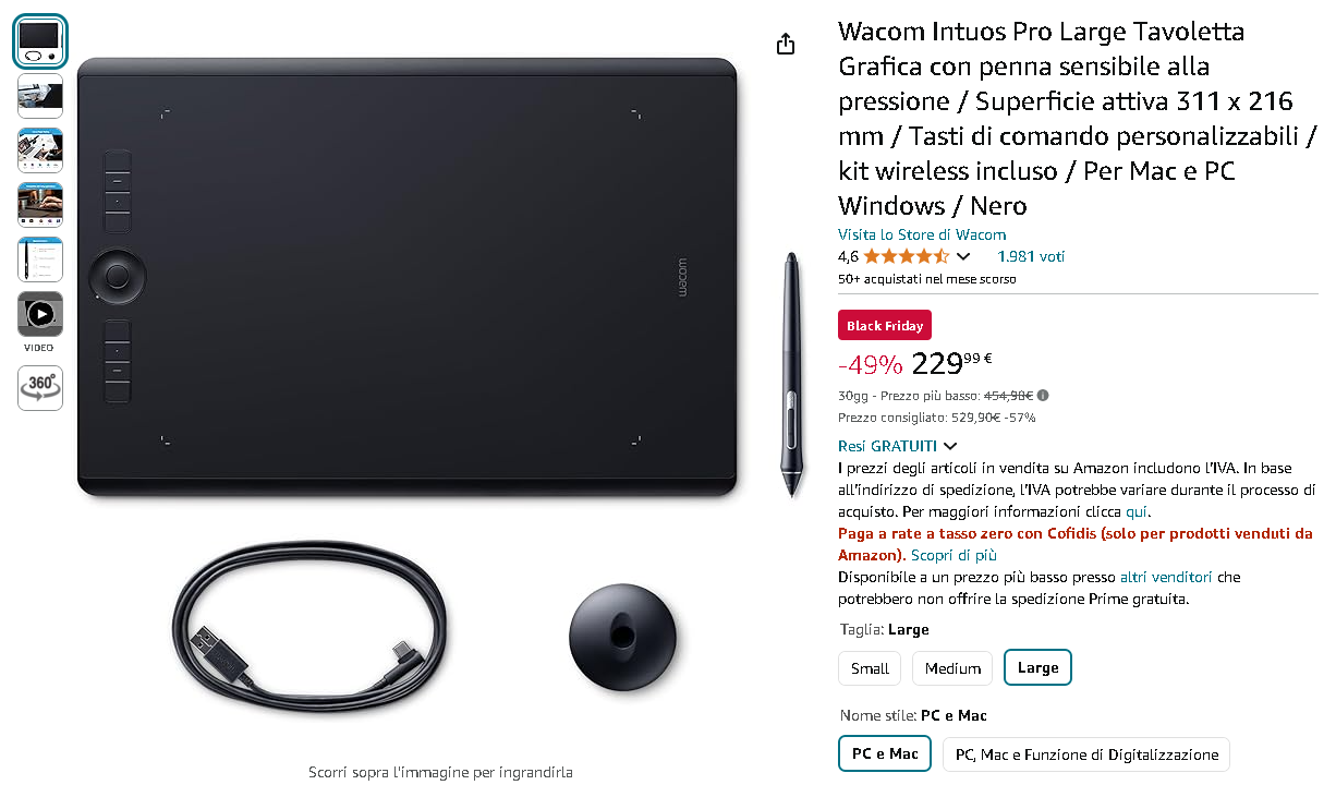 Screenshot della pagina Wacom Intuos Pro