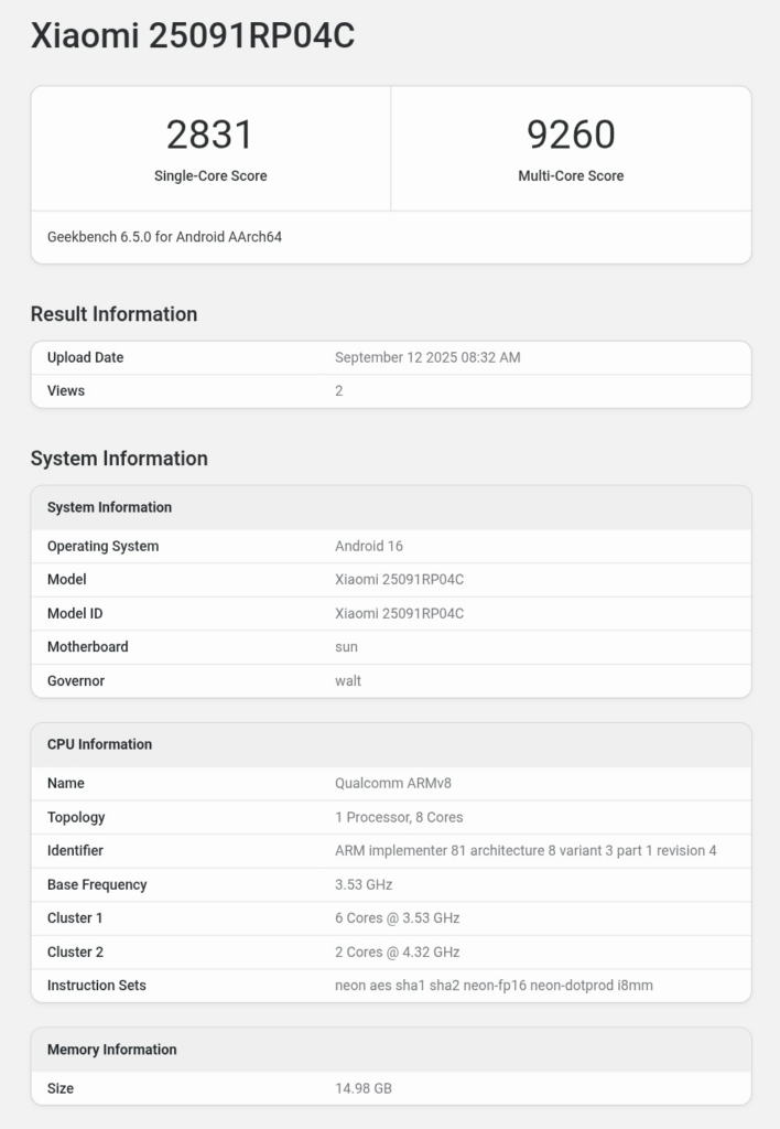 Test delle prestazioni del Xiaomi Pad 8 Pro su Geekbench