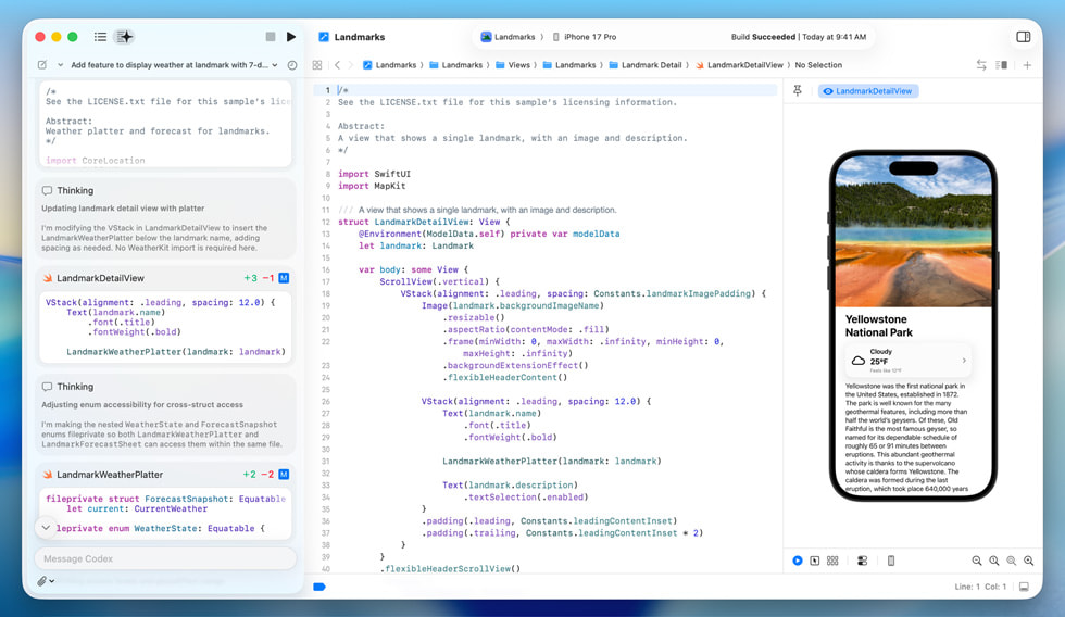 Schermata di Apple Xcode con OpenAI Codex