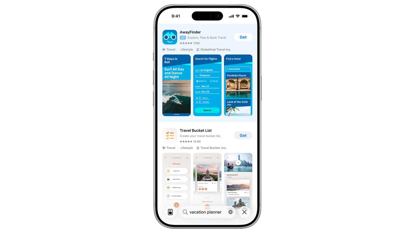 Illustrazione: App di viaggio AwayFinder nei risultati di ricerca dell'App Store