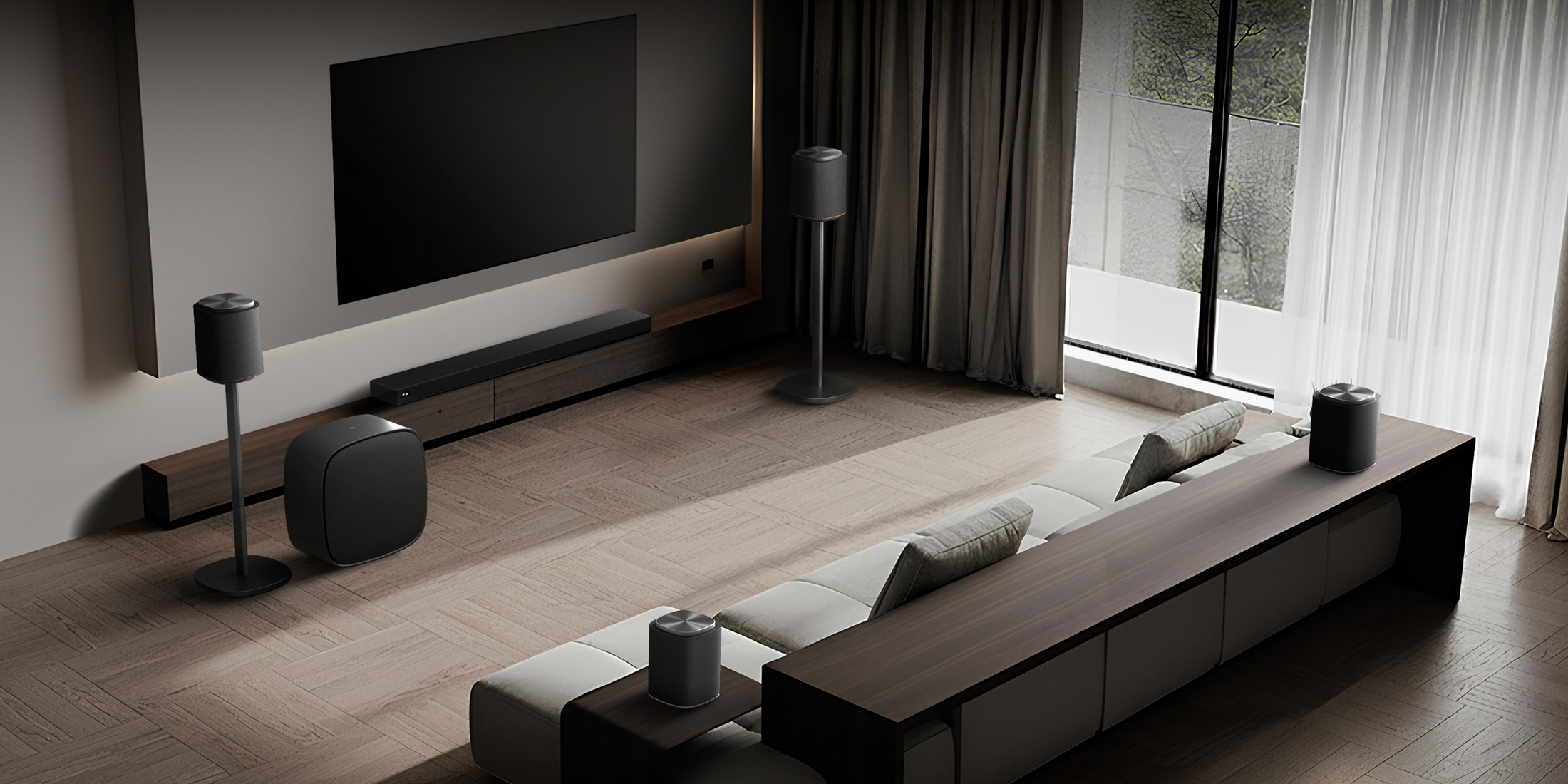 Render del sistema audio modulare LG Sound Suite